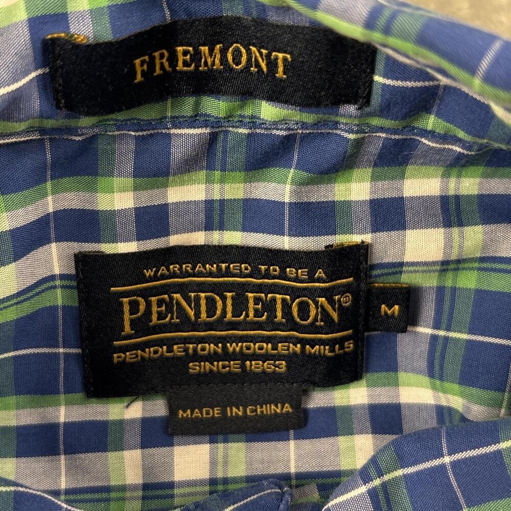 Men’s Green & Blue Plaid Pendleton Preppy Medium Fremont Casual Short Sleeve - Picture 2 of 6